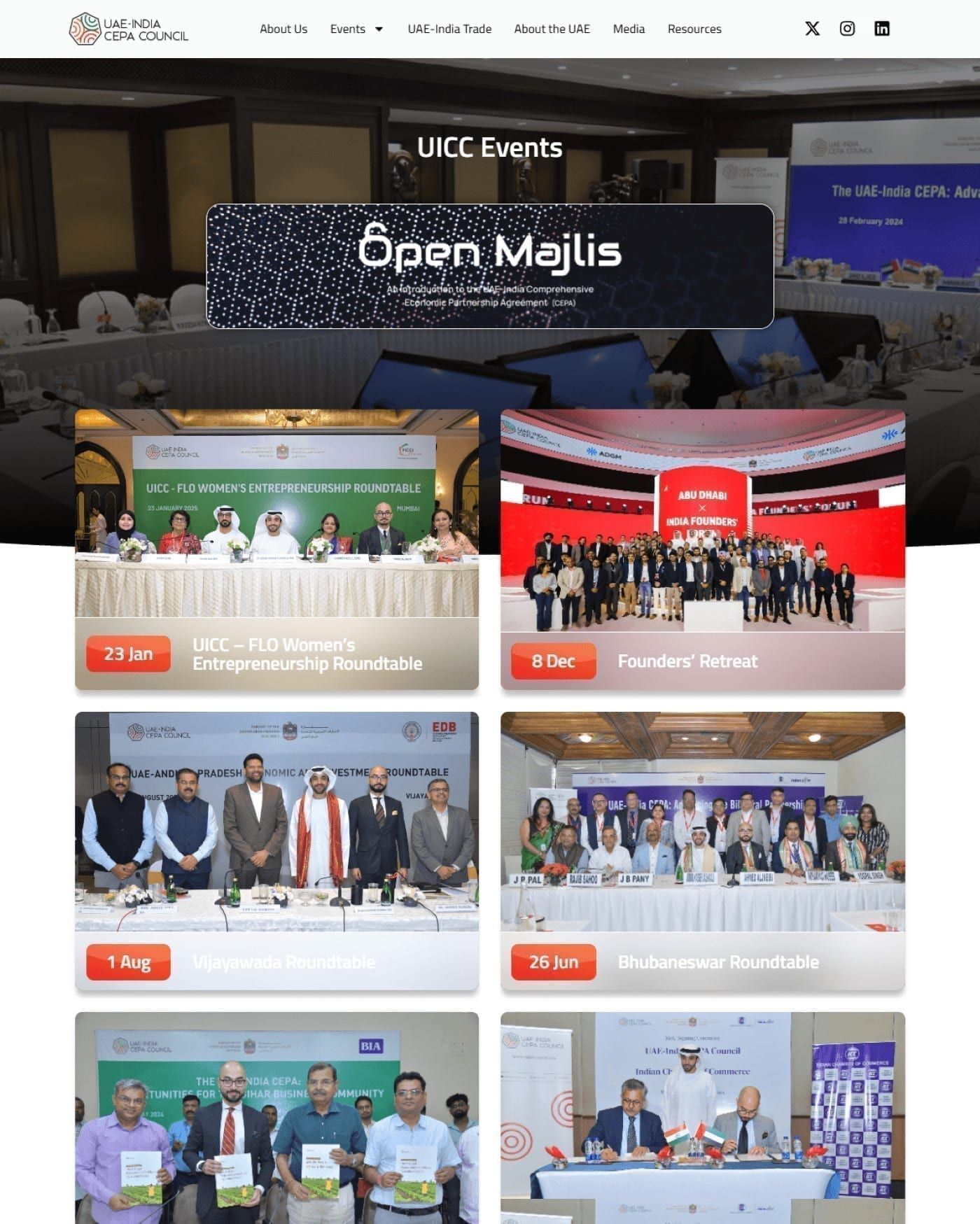 Full Events page with a grid of event photographs