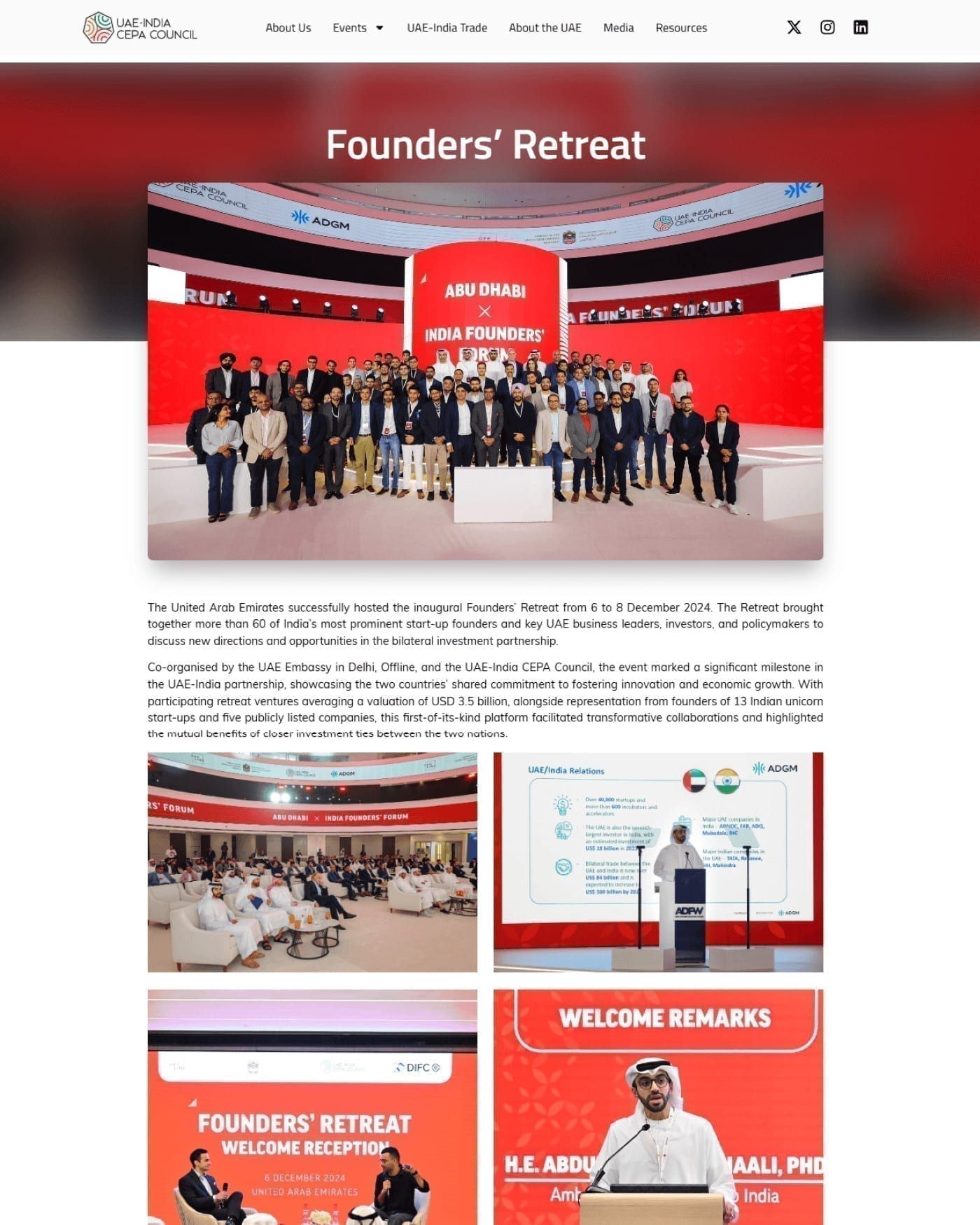 Full event page for a founders retreat